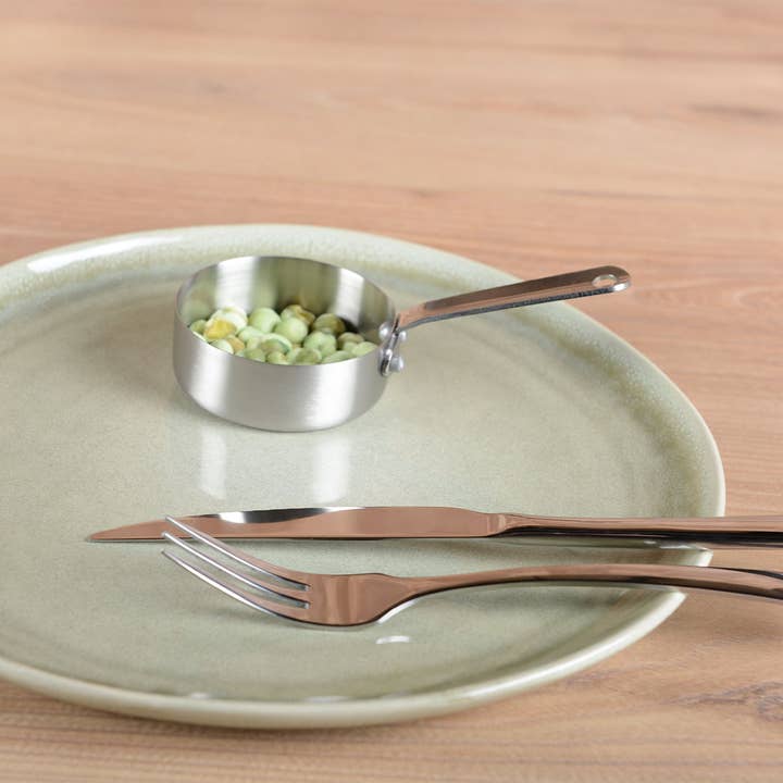 SILVER Mini round matte casserole with long handle 7x7x2.5cm for wholesale on Faire2