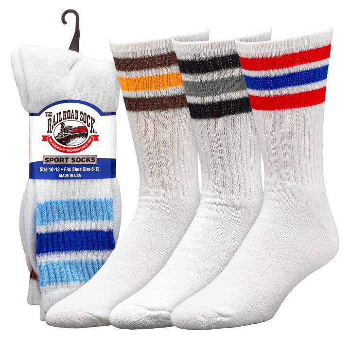 Men's "Americana" Striped Crew Socks (2pr) for wholesale by Railroad Sock llc