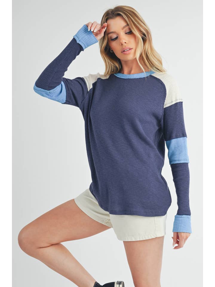 AEMI + CO - Wholesale Knit Top - Women's - 8327EK Gretel Colorblock Layering Top 1
