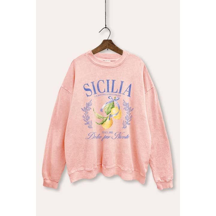 ITALY LEMONS GRAPHIC MINERAL WASH SWEATSHIRT for wholesale by VINTAGE POINT USA