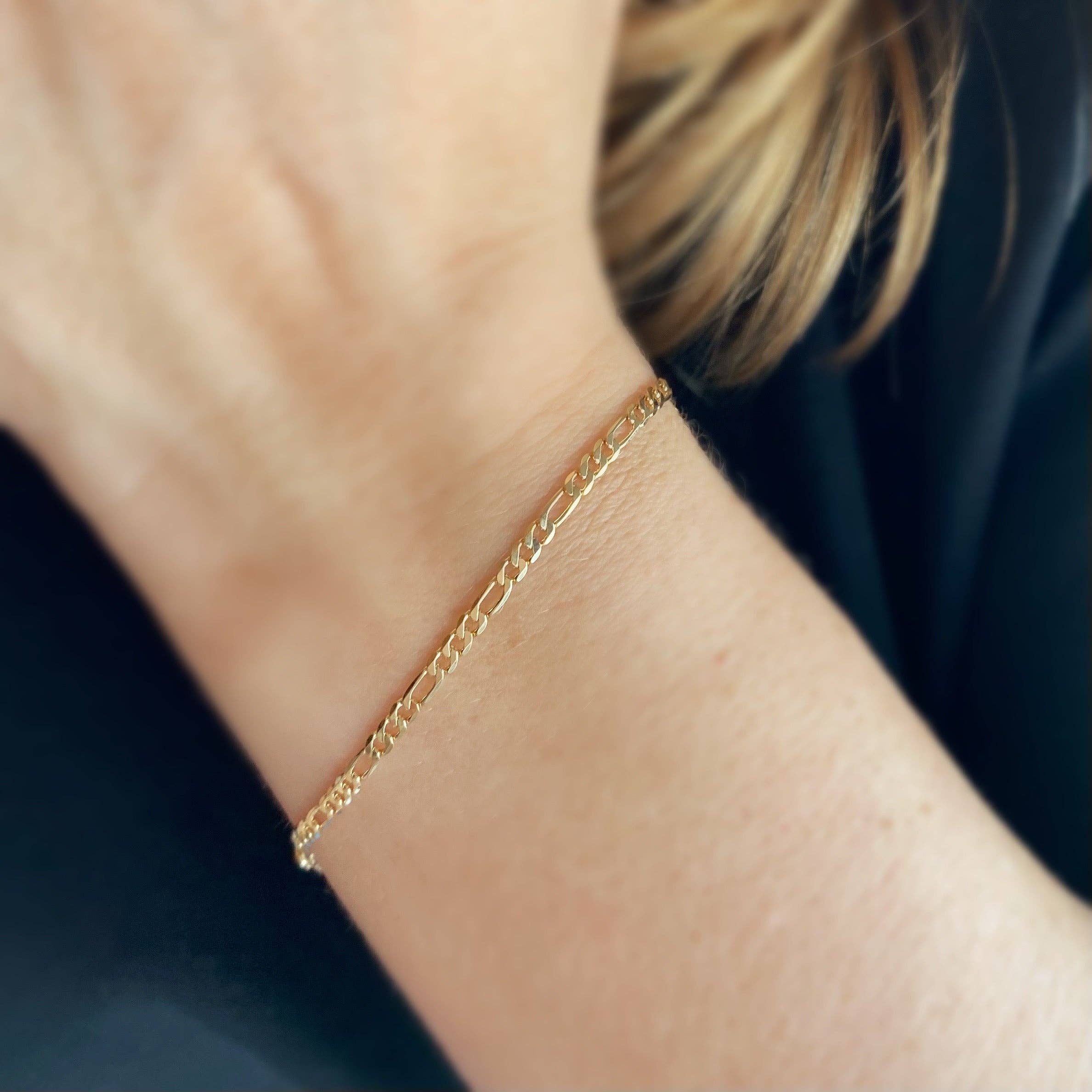 GoldFi – wholesale Link & chain bracelet – 18k Gold Filled 2.5mm Flat Figaro Chain Bracelet3