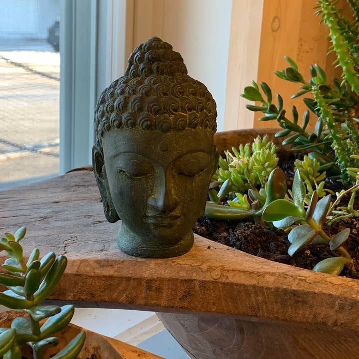 Asia West - Wholesale Decorative figurine - Buddha Head Resin Statue-Green, Brown, Grey (4.5"-8"h)3