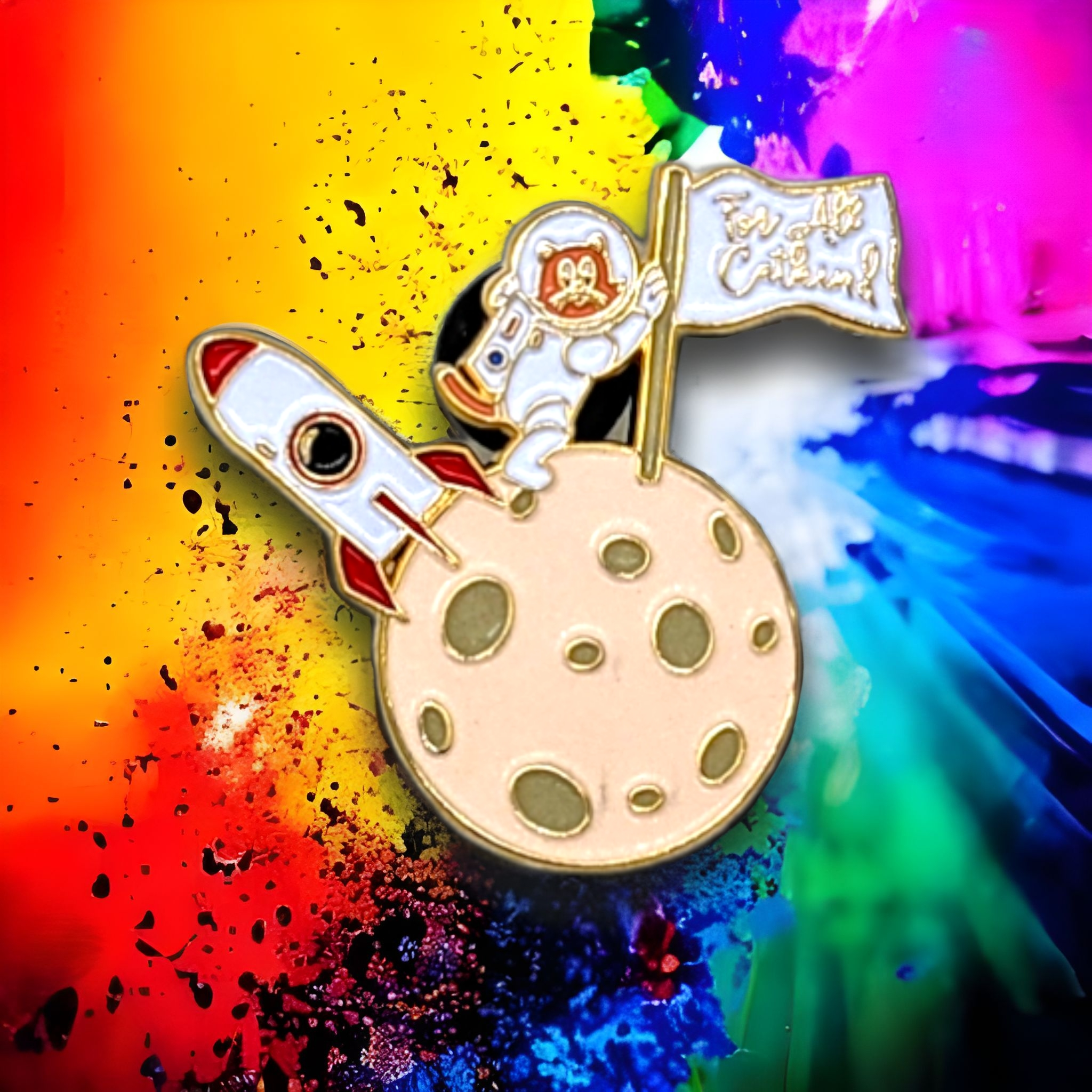 PINtelligentsia - Wholesale Reversspeld/knoop - Neil Armstrong emaille pin - „Neil Catstrong” gloeiende pin!5