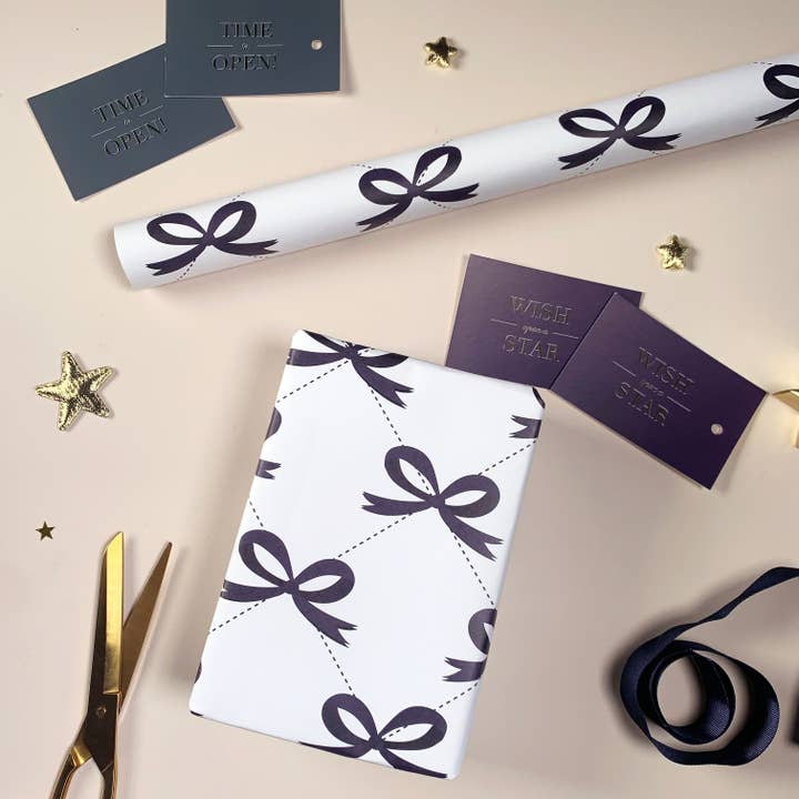 Christmas Wrapping Paper / Gift Wrap - Classic Blue Bow for wholesale by Pixel & Bloom