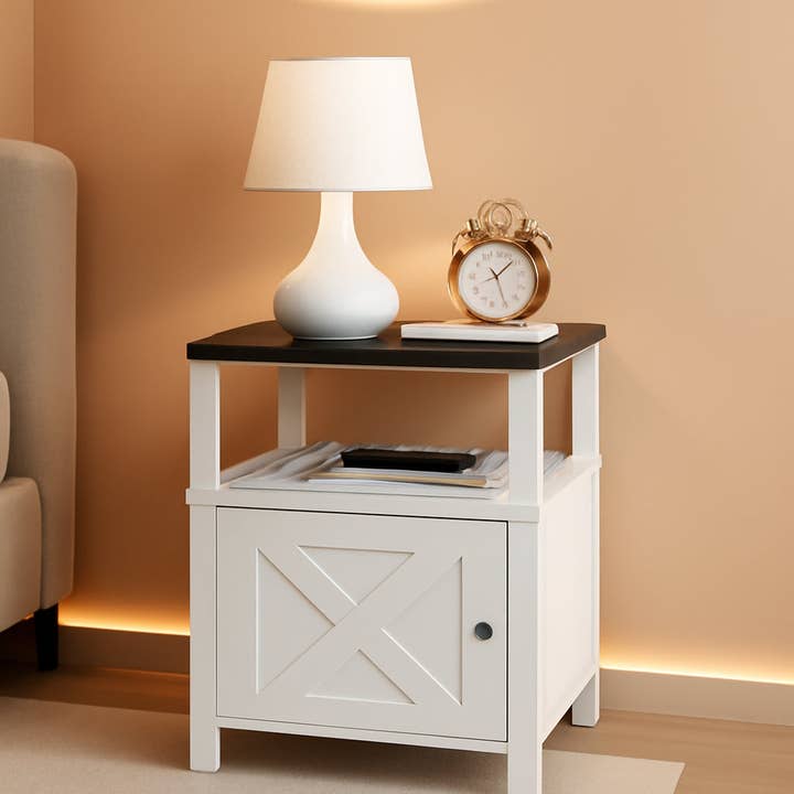 White Farmhouse Bedside Nightstand With USB Type C Ports for wholesale on Faire