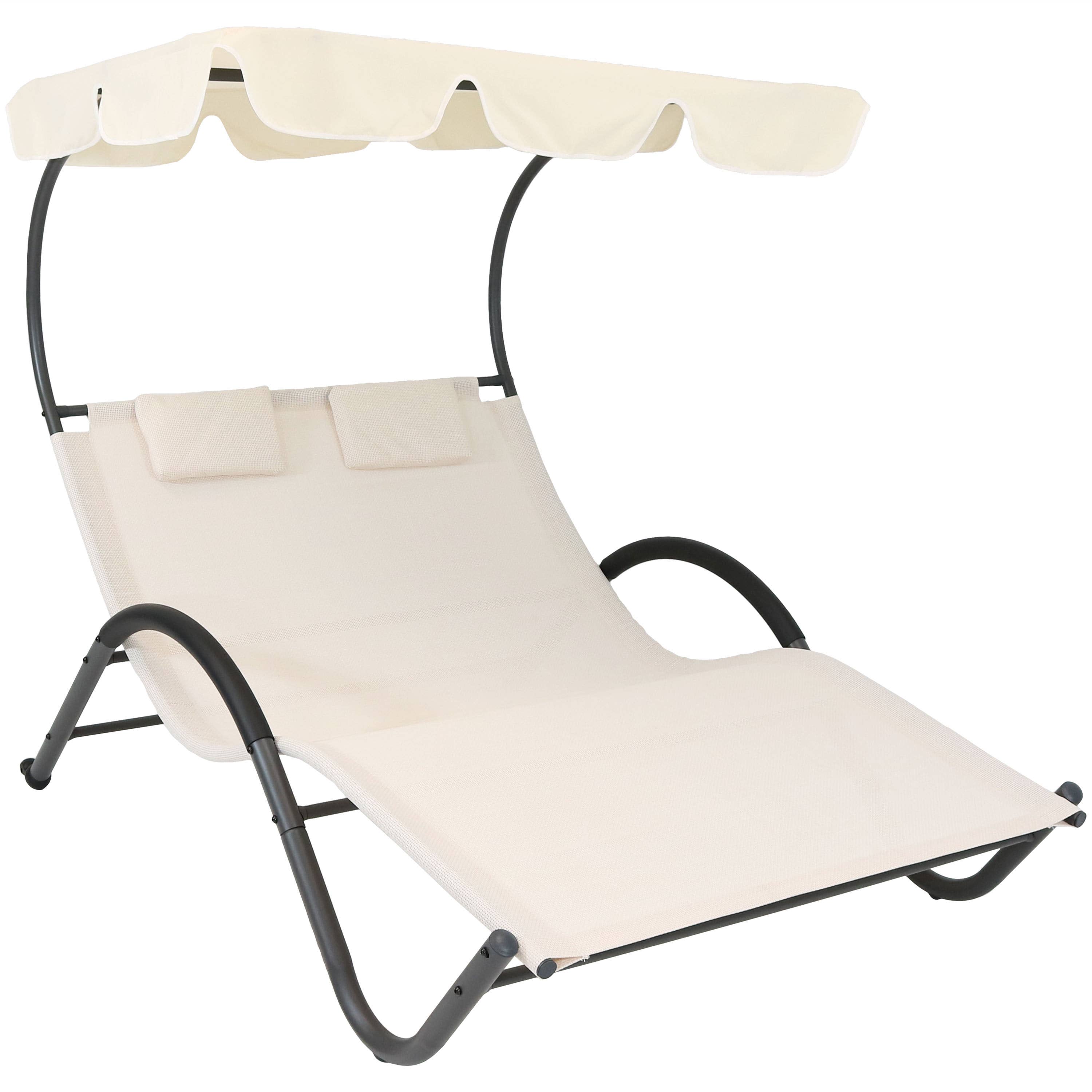 Sunnydaze Decor - Wholesale Patio Chair - Double Outdoor Chaise Lounge Bed with Canopy - Beige1