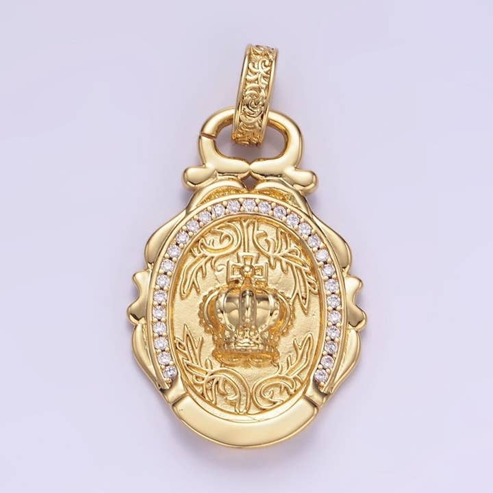 14K Gold Filled Royal Crown Micro Paved CZ Artisan Rhondelle Bail | AA1245 for wholesale by Aim Eternal