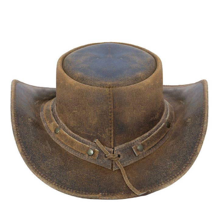 Cowboy Aussie Real Leather Hat Australian Tan Brown Western Outback Bush Hat for wholesale on Faire