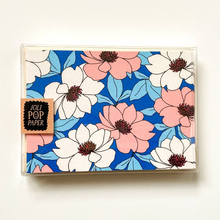 Joli Pop Paper Co. - Wholesale Stationery/Notecard Set - Blue Peony Boxed Card Set of 8