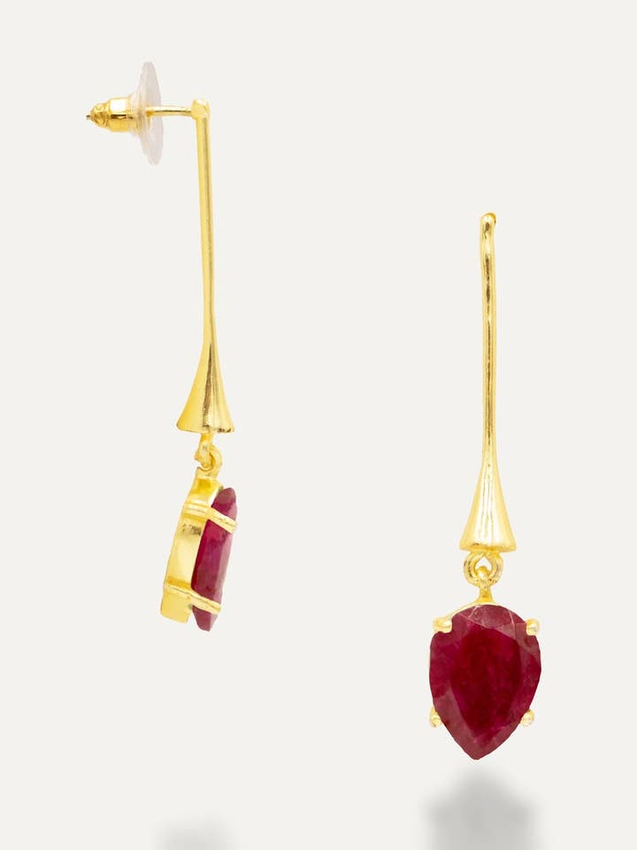 Drop Haty Gold Earrings for Red for wholesale by TIAHRA Jewelry