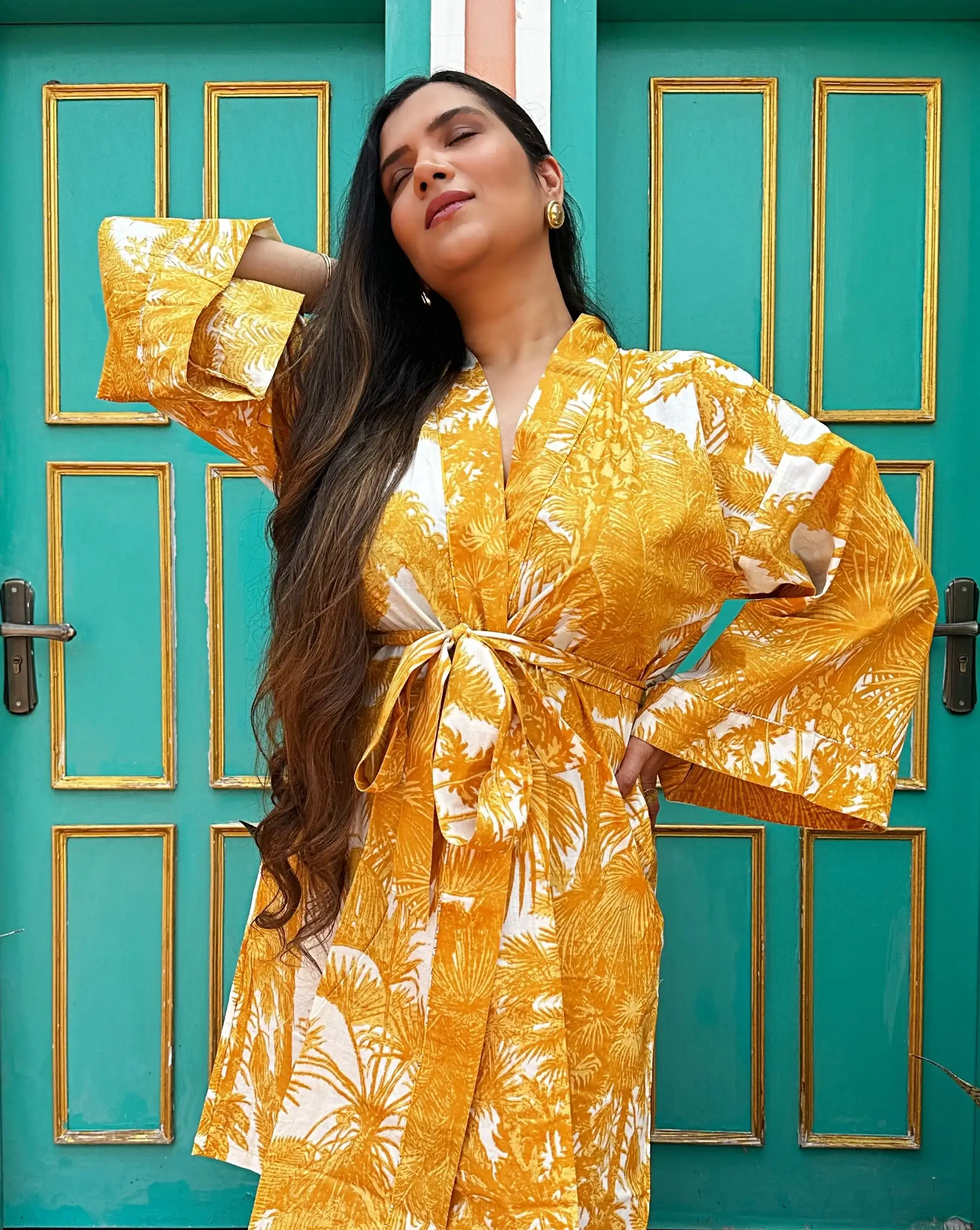 Essential Designs London – wholesale Kimono – Women's – Pure Cotton Summer Short Kimono Sunshine Yellow Botanical 0