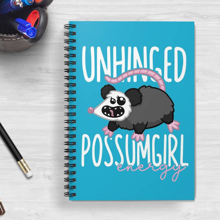 Unhinged Possum Girl Energy Lined Notebook - Spiral Notebook for wholesale by Whoa Newt Illustration
