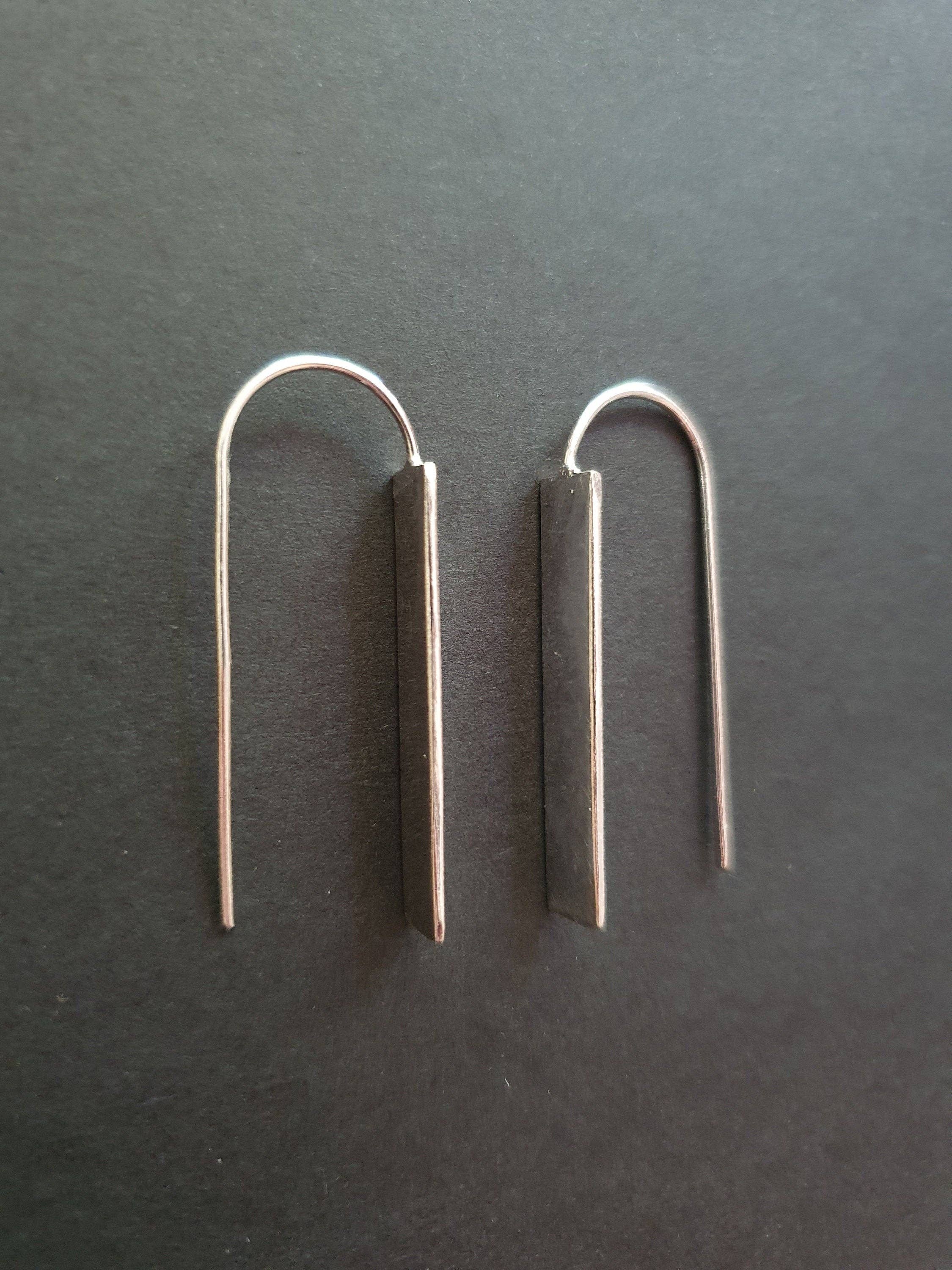 Kaali Boutique – wholesale Dangle earrings – Minimalist Geometric Bar Silver Pendant Drop Earrings / Chic Ethnic Boho Classic Bohemian Chic  Gypsy Spiral Hippie Festival Tribal style3