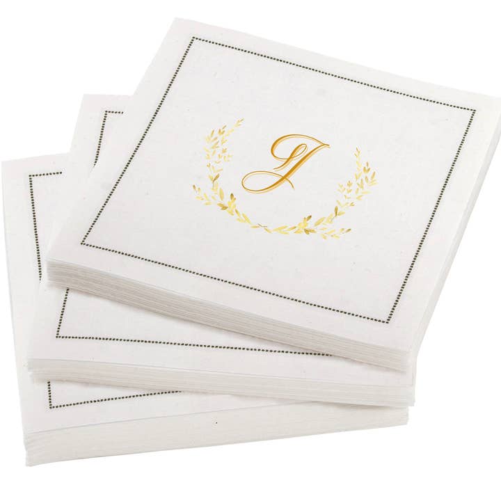 Monogrammed letter "J" Cream Cotton Cocktail Napkins 48 Unit for wholesale by MY DRAP