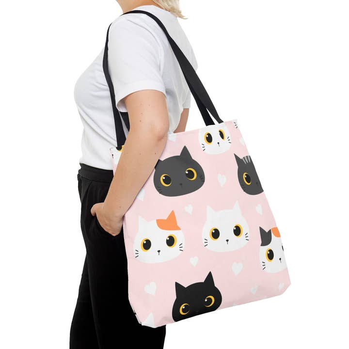 Sac fourre-tout visage de chat mignon, cadeau pour amoureux des chats rose, sac de courses pour propriétaire d'animaux, sac fourre-tout imprimé animal pour l'école, le travail, l'utilisation quotidienne en voyage pour la vente par Happythings76