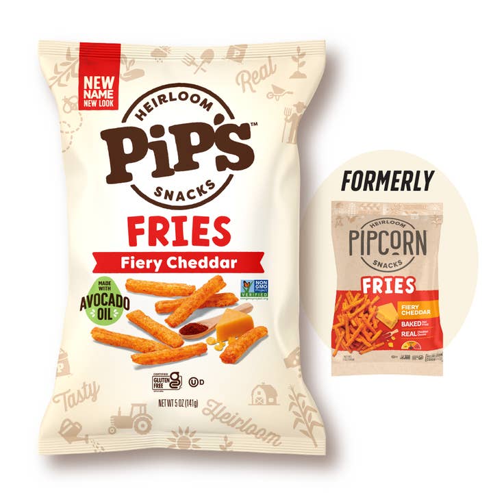Fiery Cheddar Fries, 5oz  (12 Bags in 1 Case) for wholesale by Pip's Heirloom Snacks