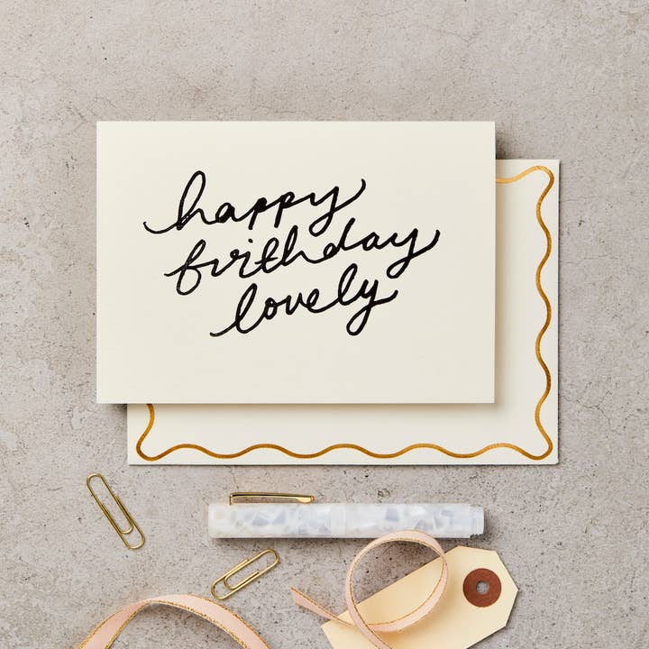 Katie Leamon - Wholesale Birthday Card - Handprinted 'Happy Birthday Lovely' Card Greeting Card