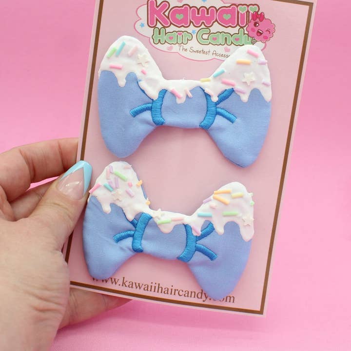Super Cute Kawaii Frosted Decoden Hair Clips - Blue for wholesale by Kawaii Hair Candy