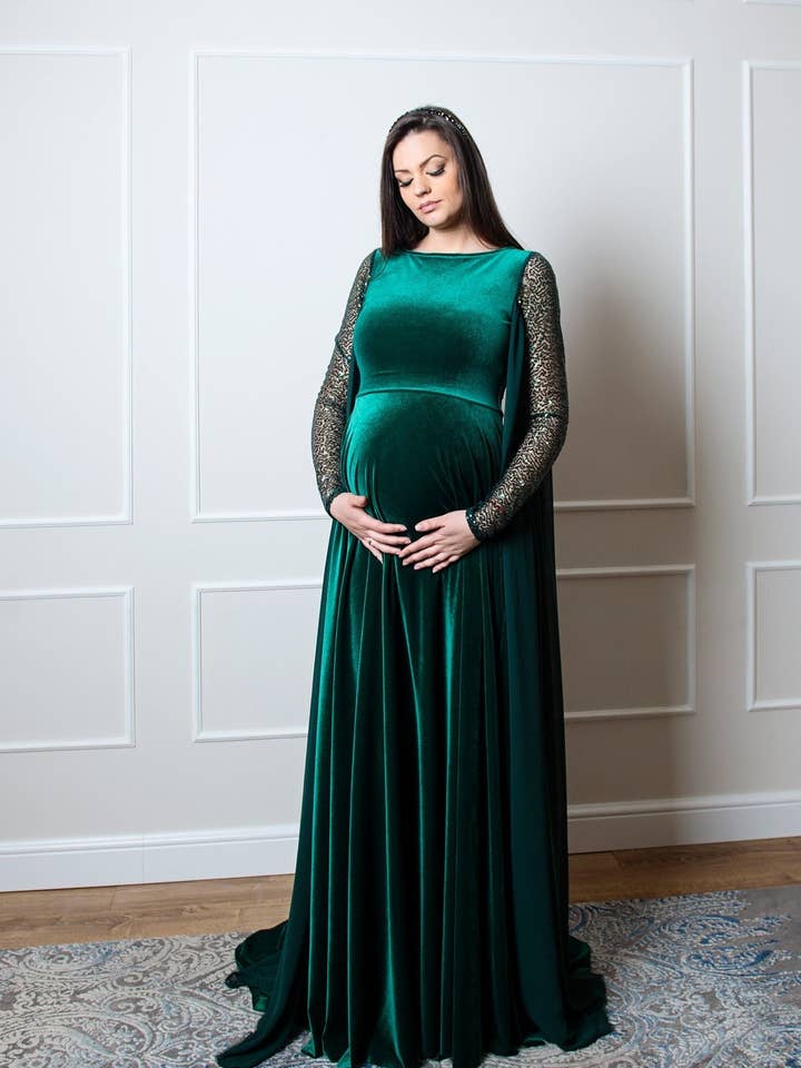 Vestido de terciopelo color verde esmeralda para mujer embarazada, mamá para venta al por mayor de RALELE EOOD