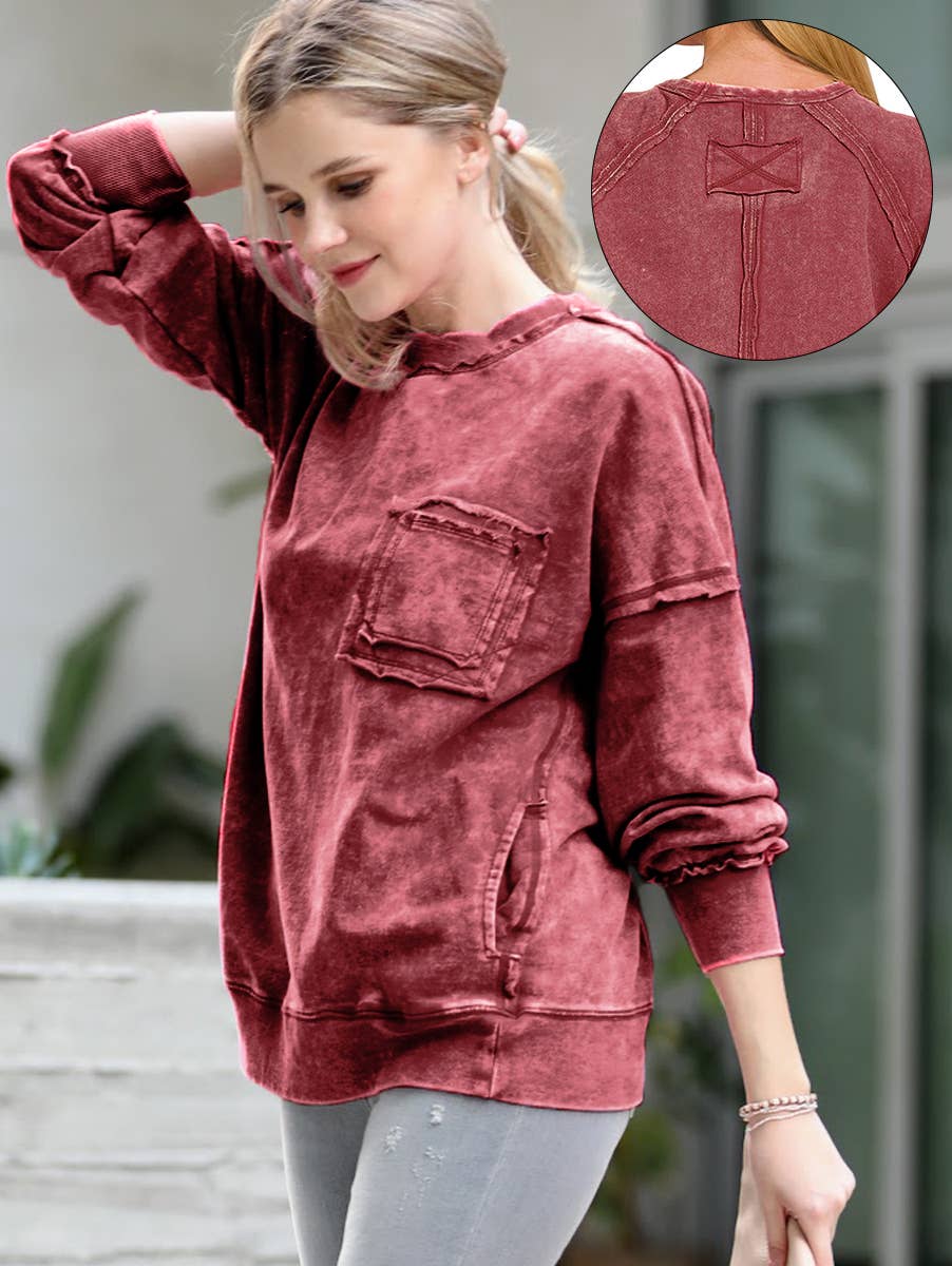 42POPS - Wholesale Sweatshirt - Women's - ",,..._ SI-24555 French Terry Washed Raw Edge Pullover W/ Pocket15