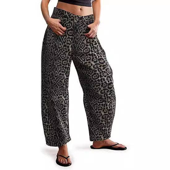 Dipped Shop – calças de ganga - Mulher por atacado – Jeans largos animal print de cintura média e perna ampla DP25A4790