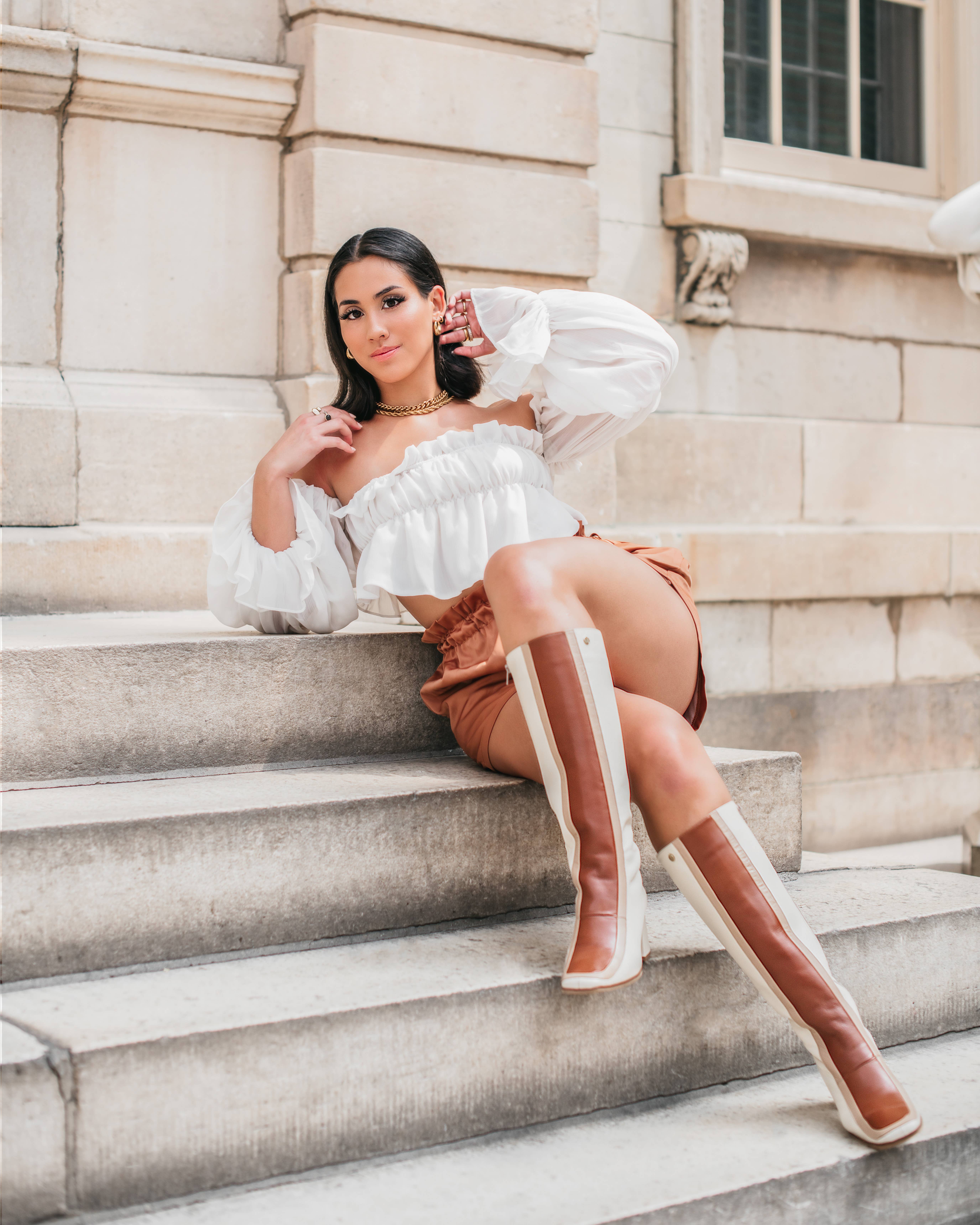 Revival knee high boots ivory leather women's shoes for wholesale on Faire3