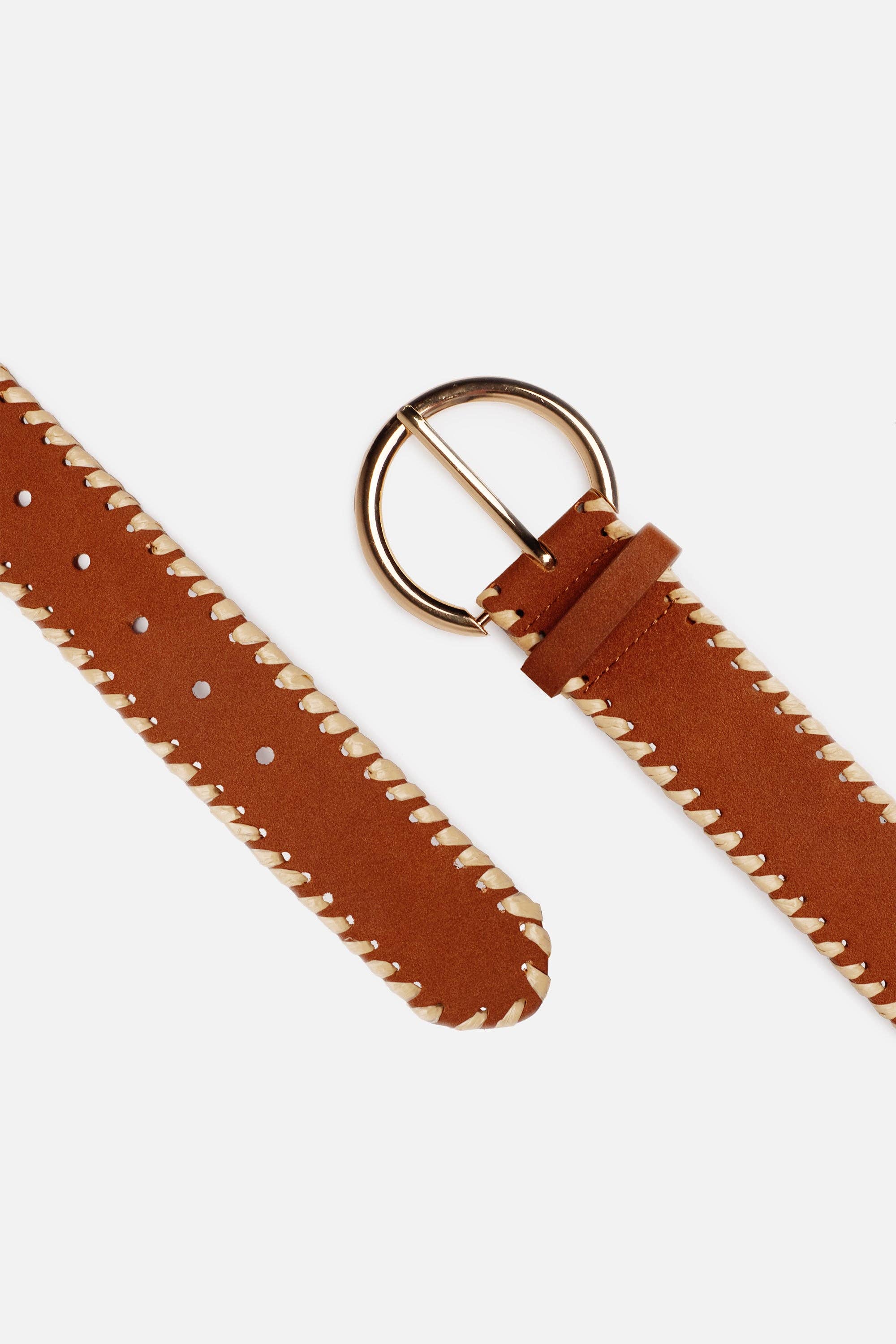 ADRIE COGNAC LEATHER BELT - 1.6" WIDE GOLD CIRCLE BUCKLE for wholesale on Faire0