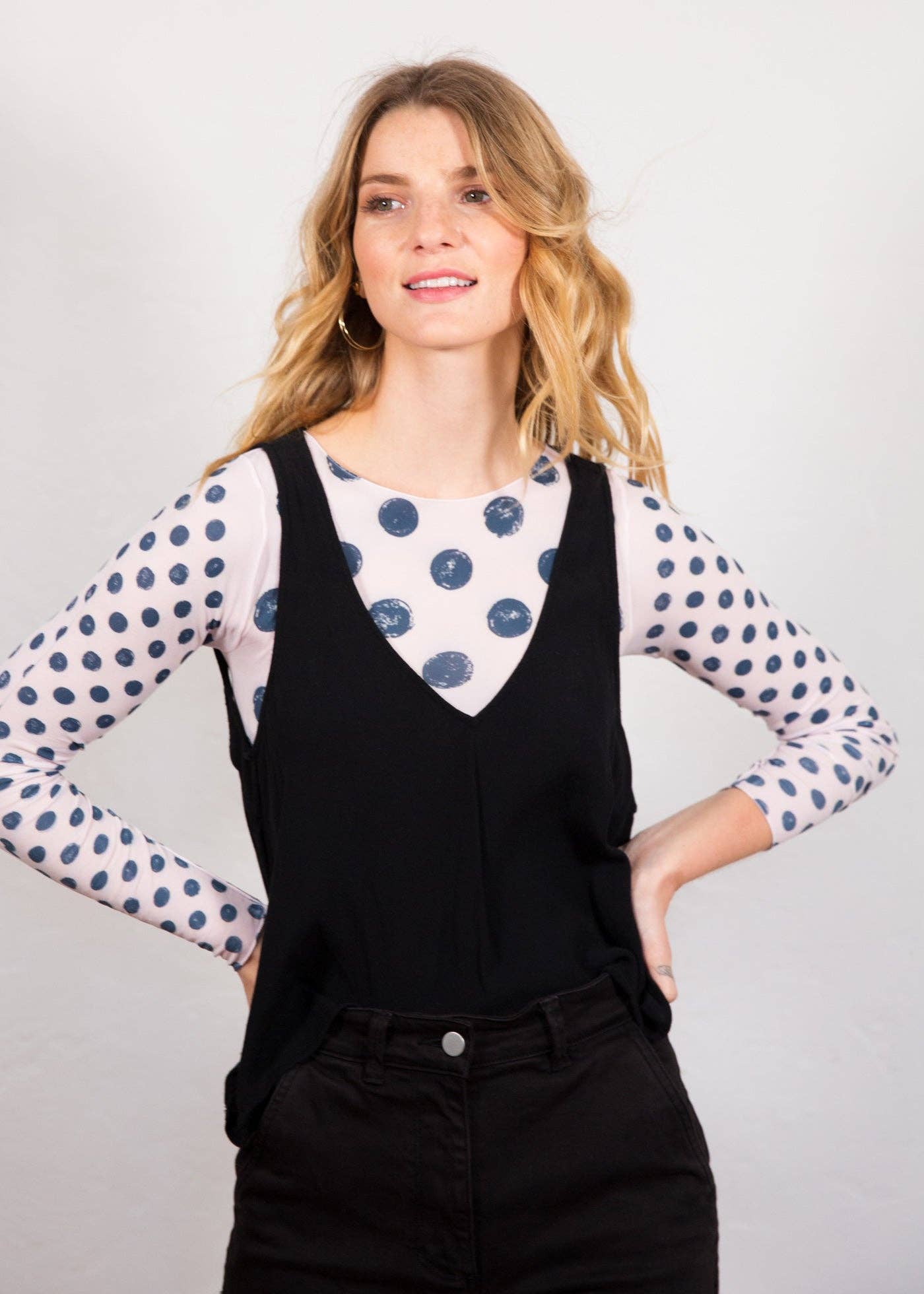 AMB Designs - Wholesale Knit Top - Women's - Grunge Polka Dot Raw Edge Second Skin Top2