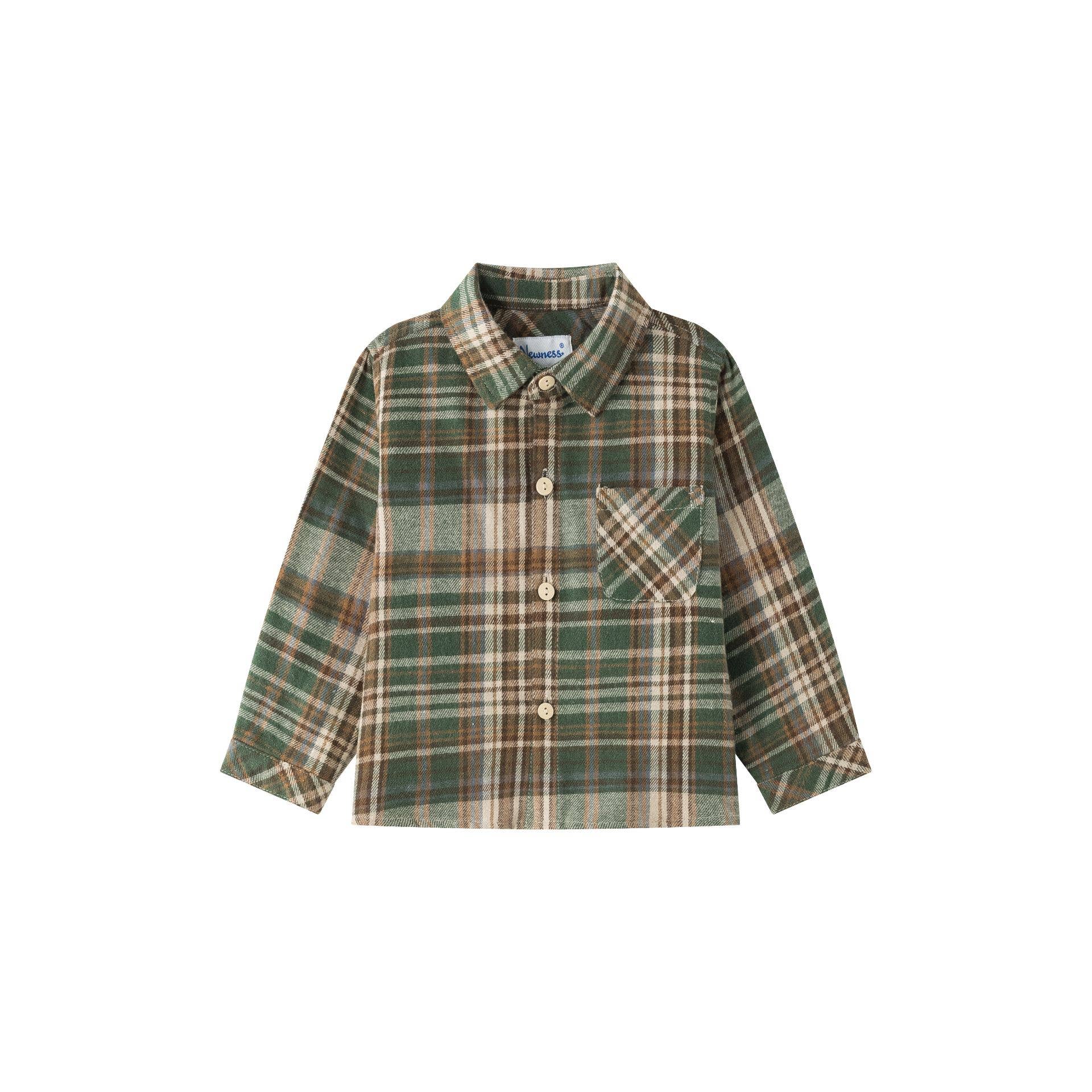 Newness Kids - Wholesale Overhemd met knopen - Kinderen - Babyjongens overhemd met lange mouwen en groen geruit patroon BBI950131