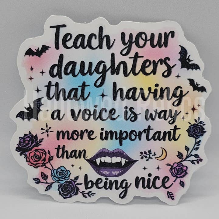 Pegatina Holográfica Gótica Feminista con Arte de Rosa Vampiro para venta al por mayor de Hallowed Relics