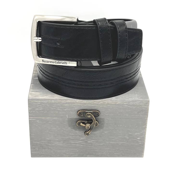 Christmas Gifts Idea, Leather Belt with Wooden Box, N.Gabrielli, art. IDK983-40 for wholesale by Suie Valentini srl