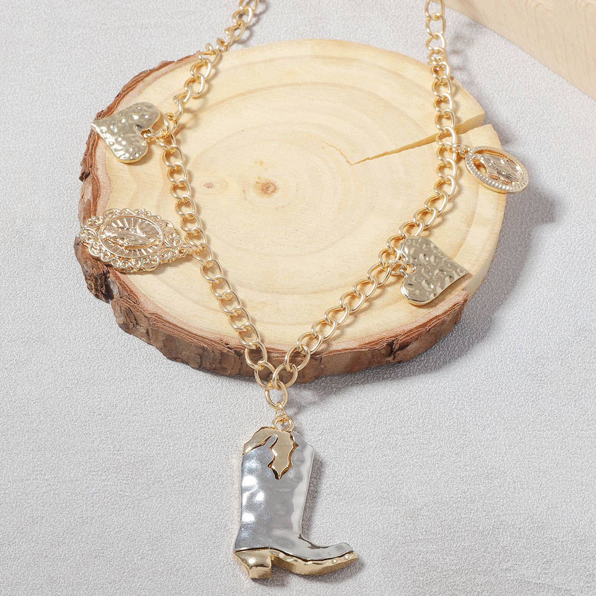 Comely Fashion - Wholesale Link & Chain Necklace - Alloy Vintage Boot Heaart Western Chain Necklace