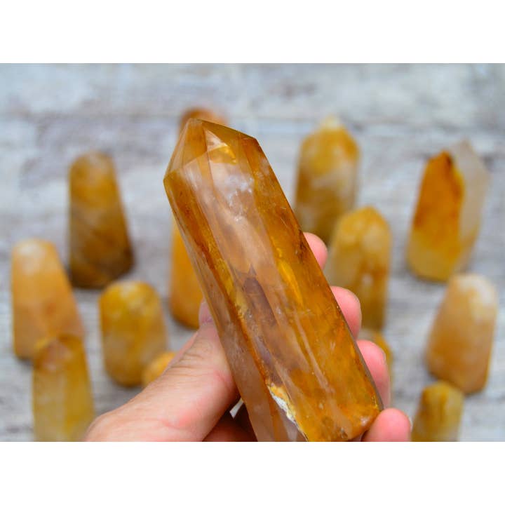 Kaia & Crystals – Pedra/cristal espiritual por atacado – Ponto Quartzo Hematóide Amarelo (30g - 250g)6