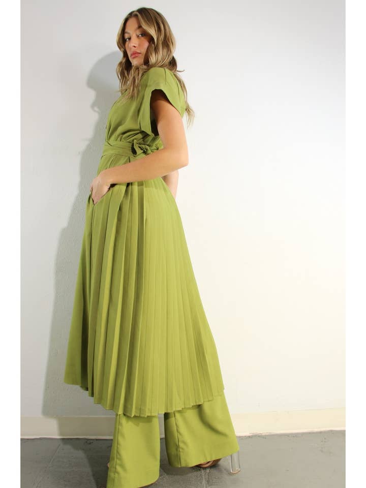 PLEATS BACK LONG JACKET AND PANTS SET for wholesale by Mulla