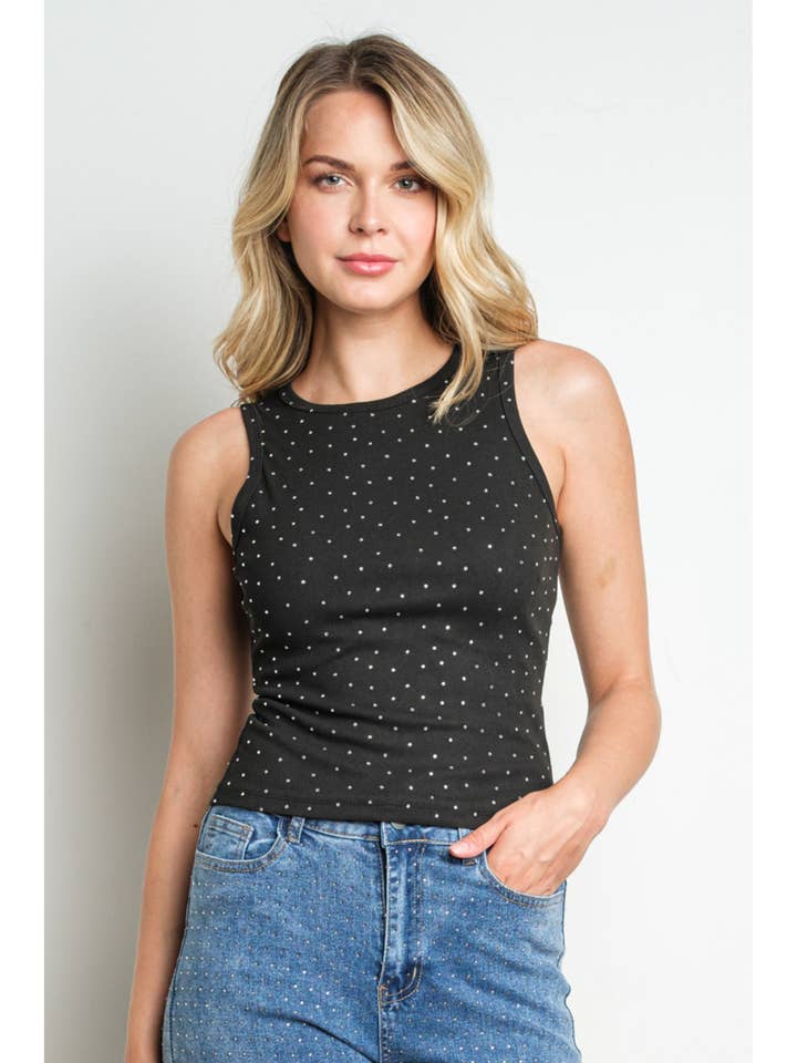 IT3200 geribbelde tanktop met strass voor wholesale door KIWI