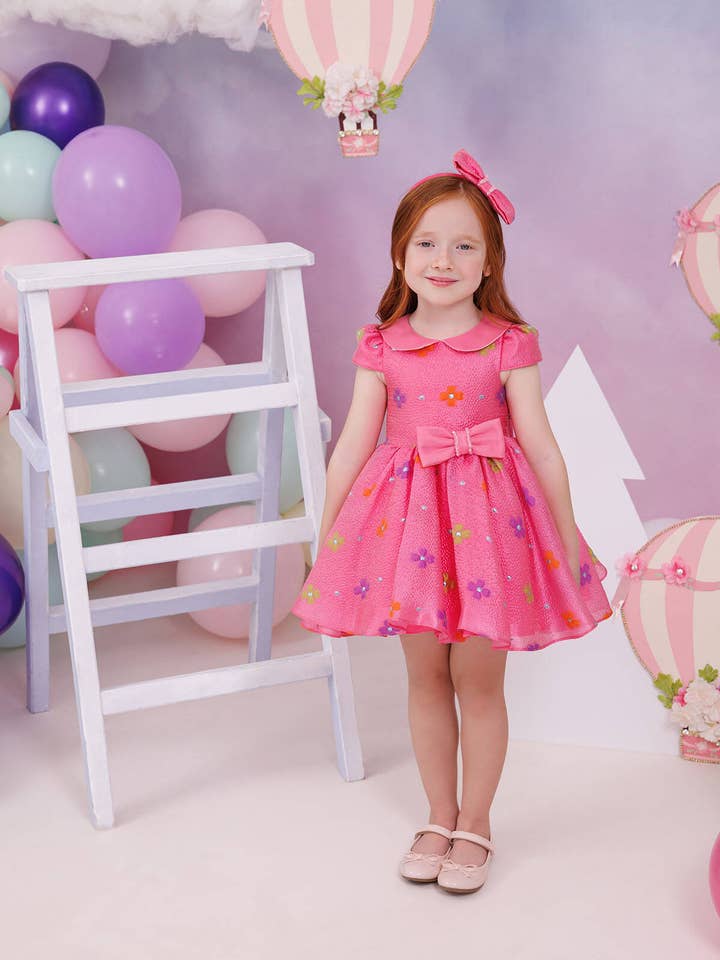 Vestido Floral Fucsia para Bebé con Accesorio para el Cabello 6-24 Meses 35138pr para venta al por mayor de Pamina Kids