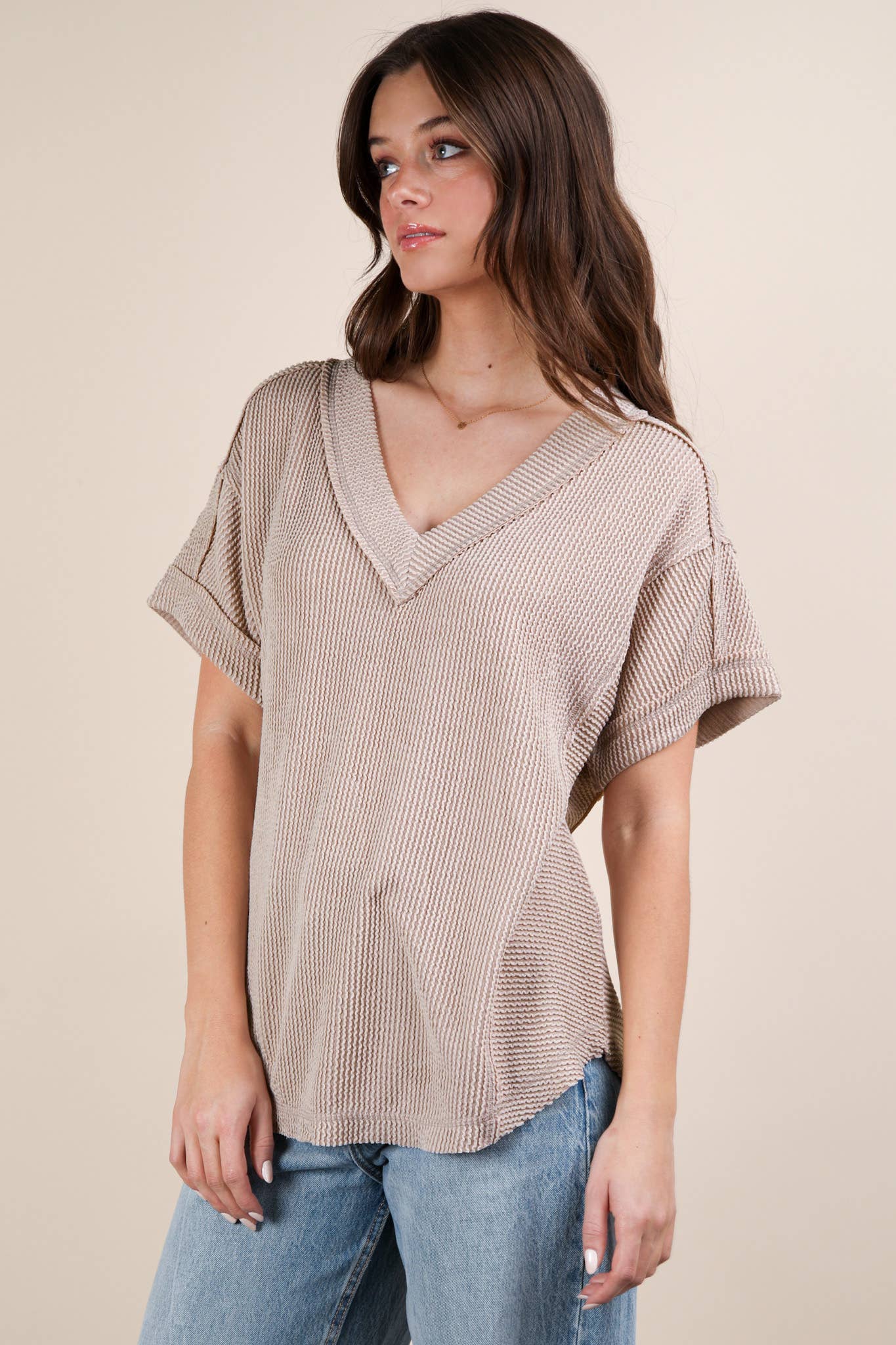 VERY J – wholesale Knit top – Women's – NT12075-Soft Two Tone Casual Comfy Ribbed Knit Top21