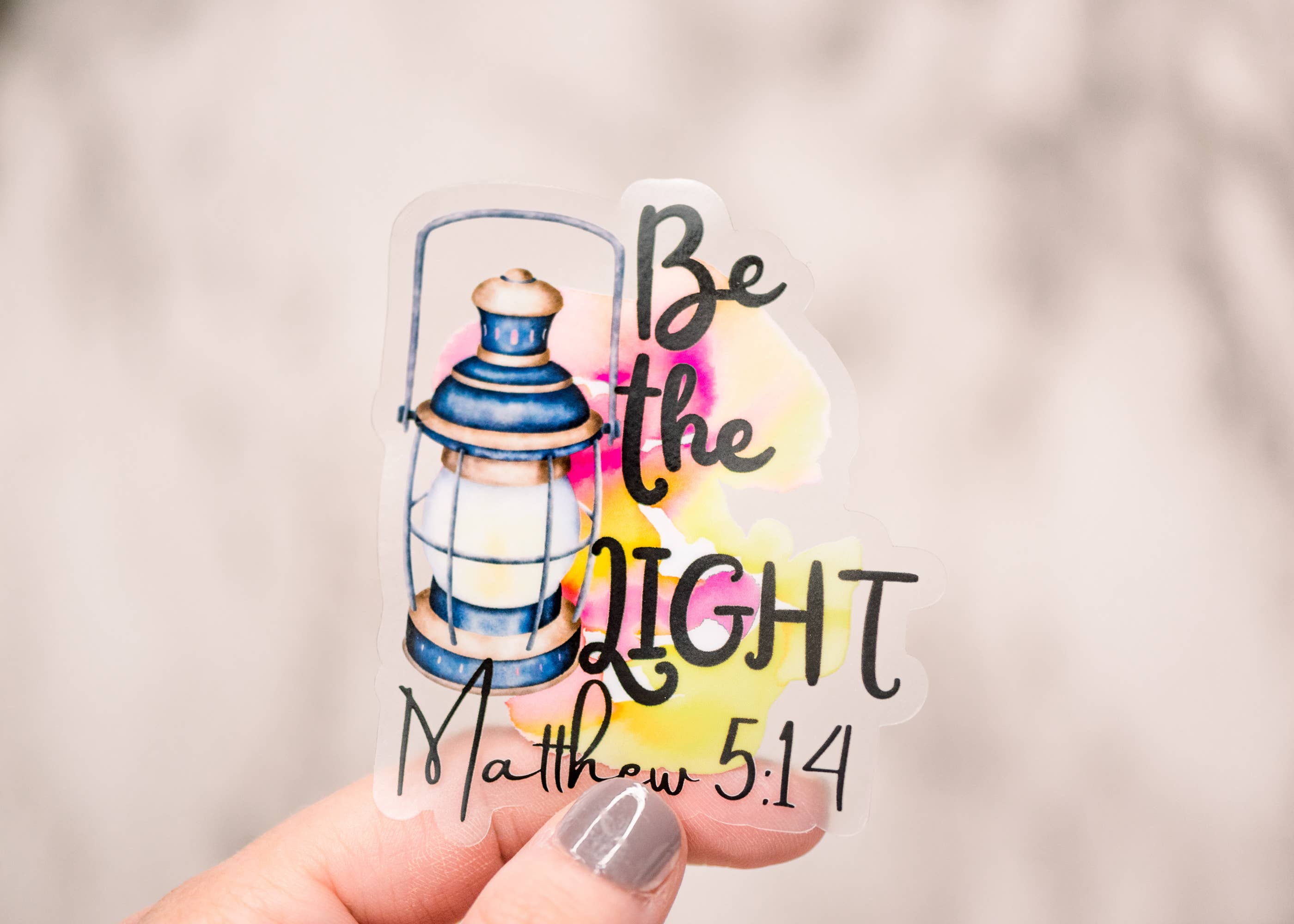 Savannah and James Co - Wholesale Sticker - Be The Light Christian, Clear Sticker 3x3 in.