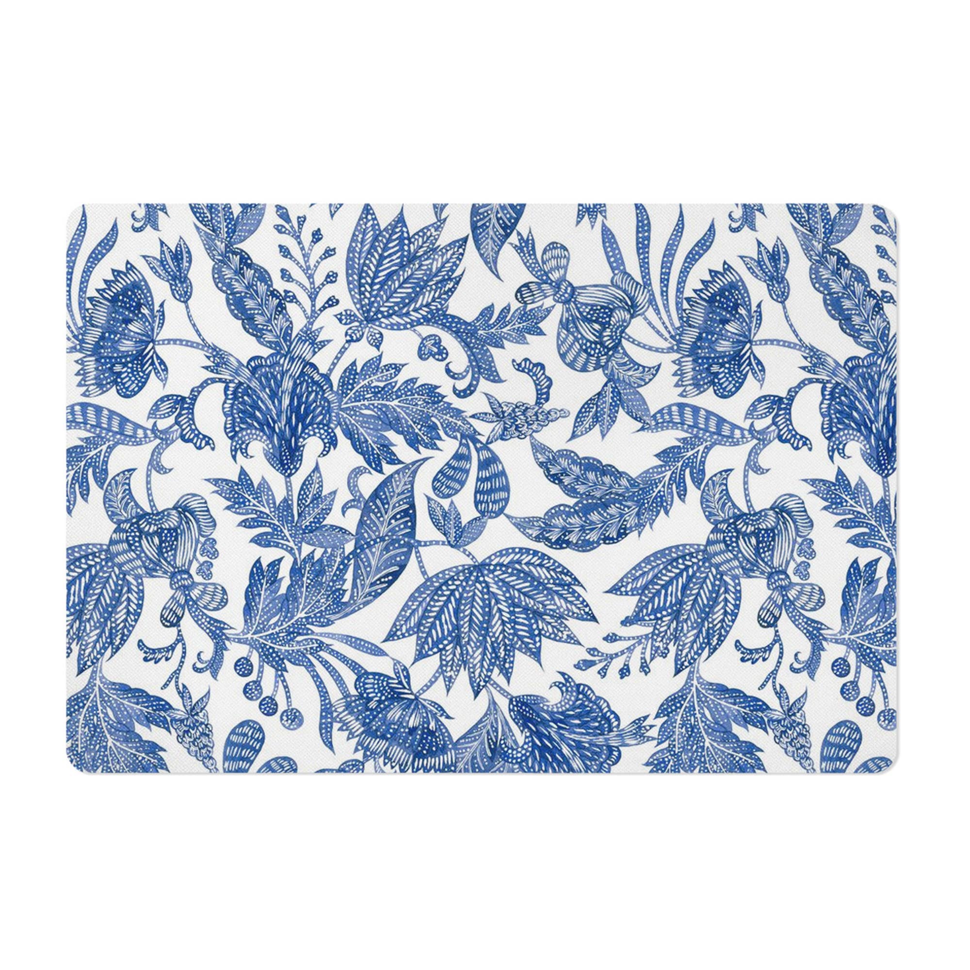 Aliza Darik - Wholesale Pet Food Mat - Dog - Pet Placemat, Floral Batik, Blue and White1