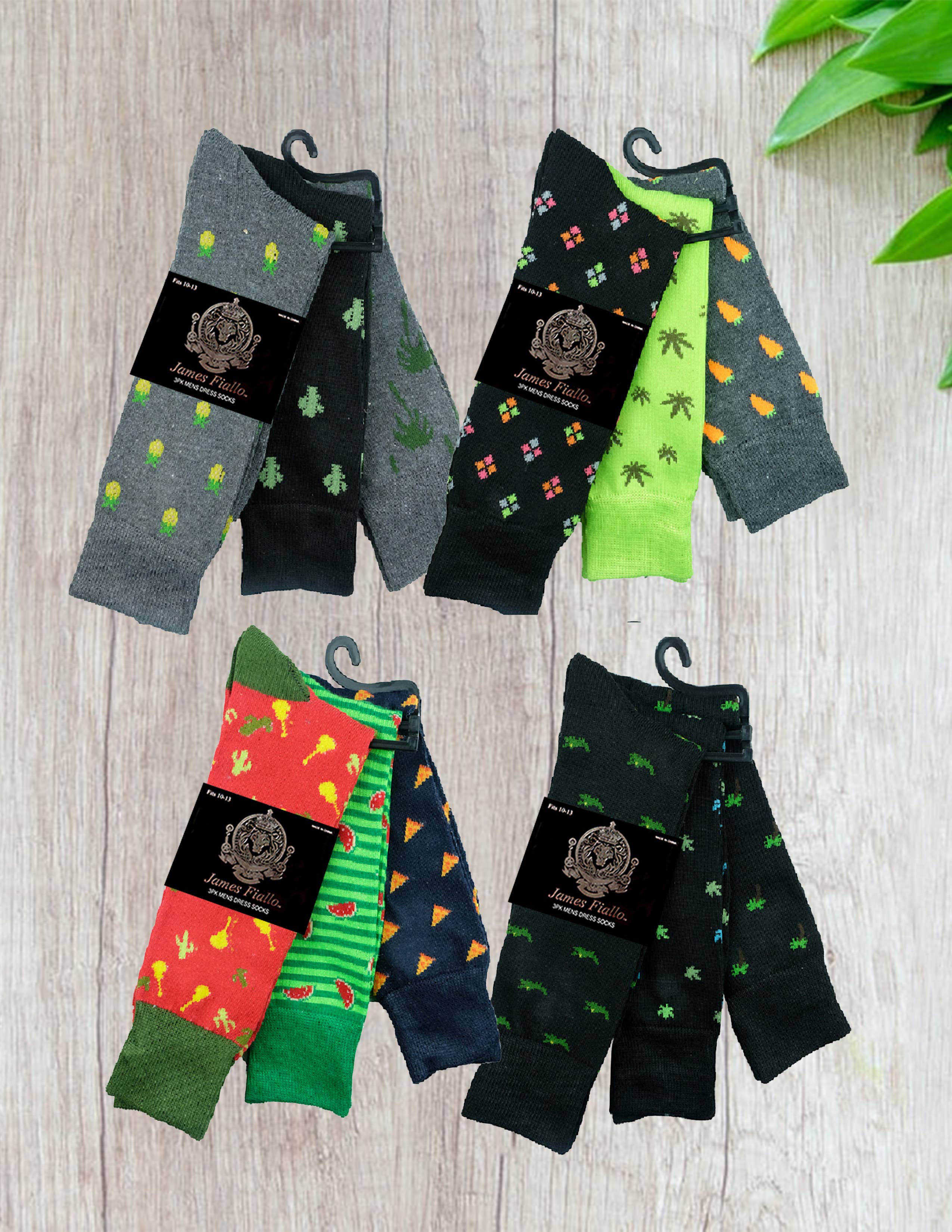 Isadora, Tipi toe, & James Fiallo - Wholesale Socks - Men's - Men's James Fiallo 3 Pack Patterned Athletic Crew Dress Sock3