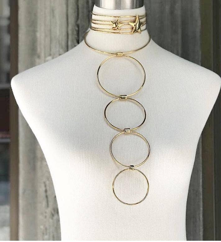 Viviane Guenoun - Wholesale Link & Chain Necklace - Multiple Rings Gold Plated Brass Necklace2