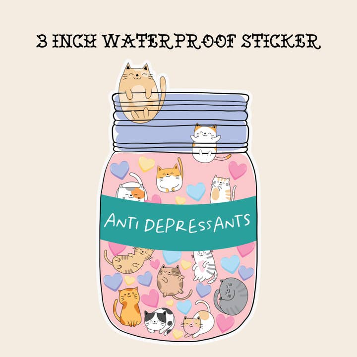 Cat depressants sticker, kindle, car, bottle, laptop, lover for wholesale by Rebel Roses