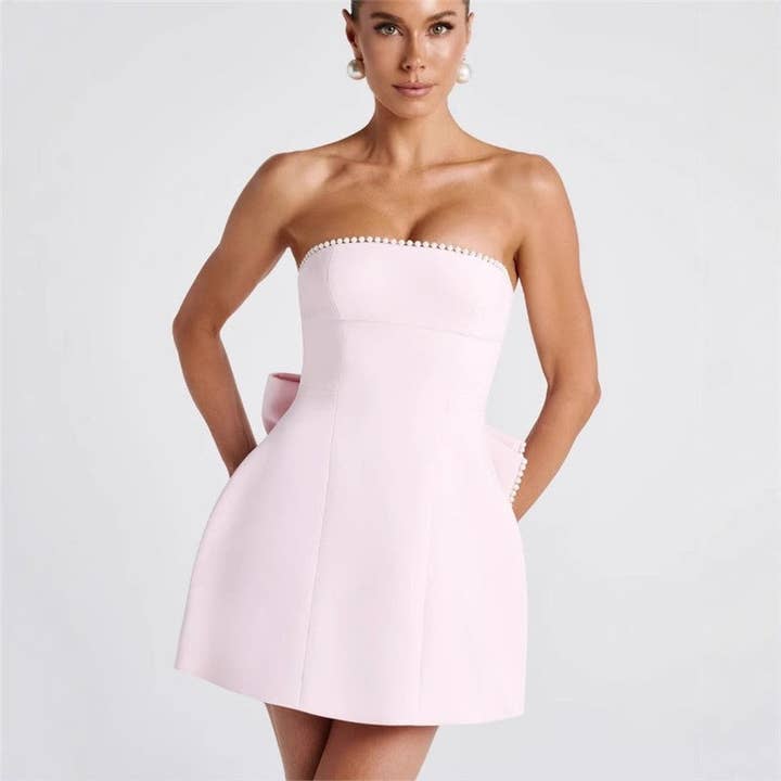 kycozy - Wholesale Dress - Women's - Pearl Bow Fitted Short Dress0