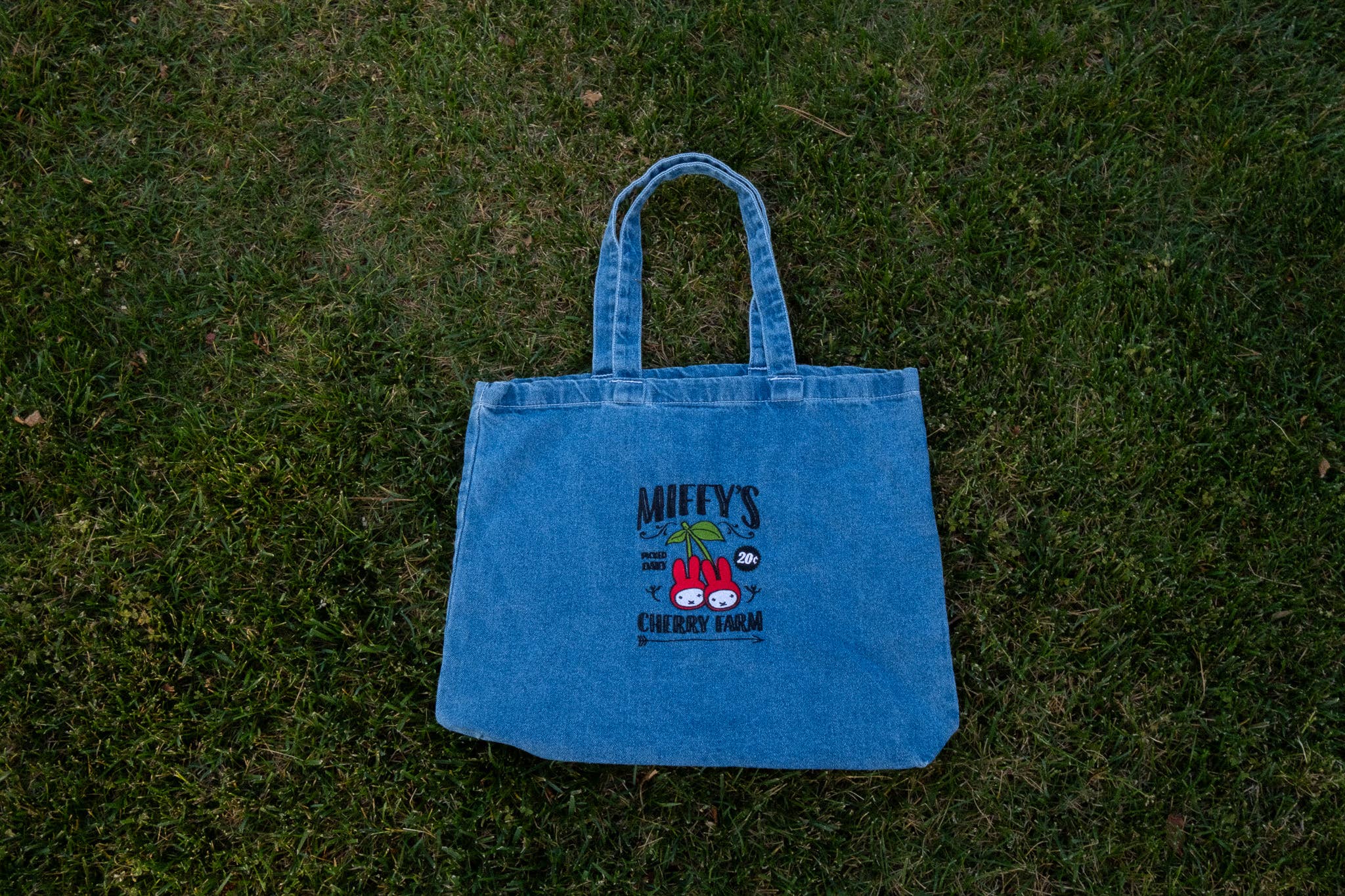 Threads By Tie - Wholesale Tote Bag - Women's - Embroidered Denim Cherry Bunny Tote Bag 1