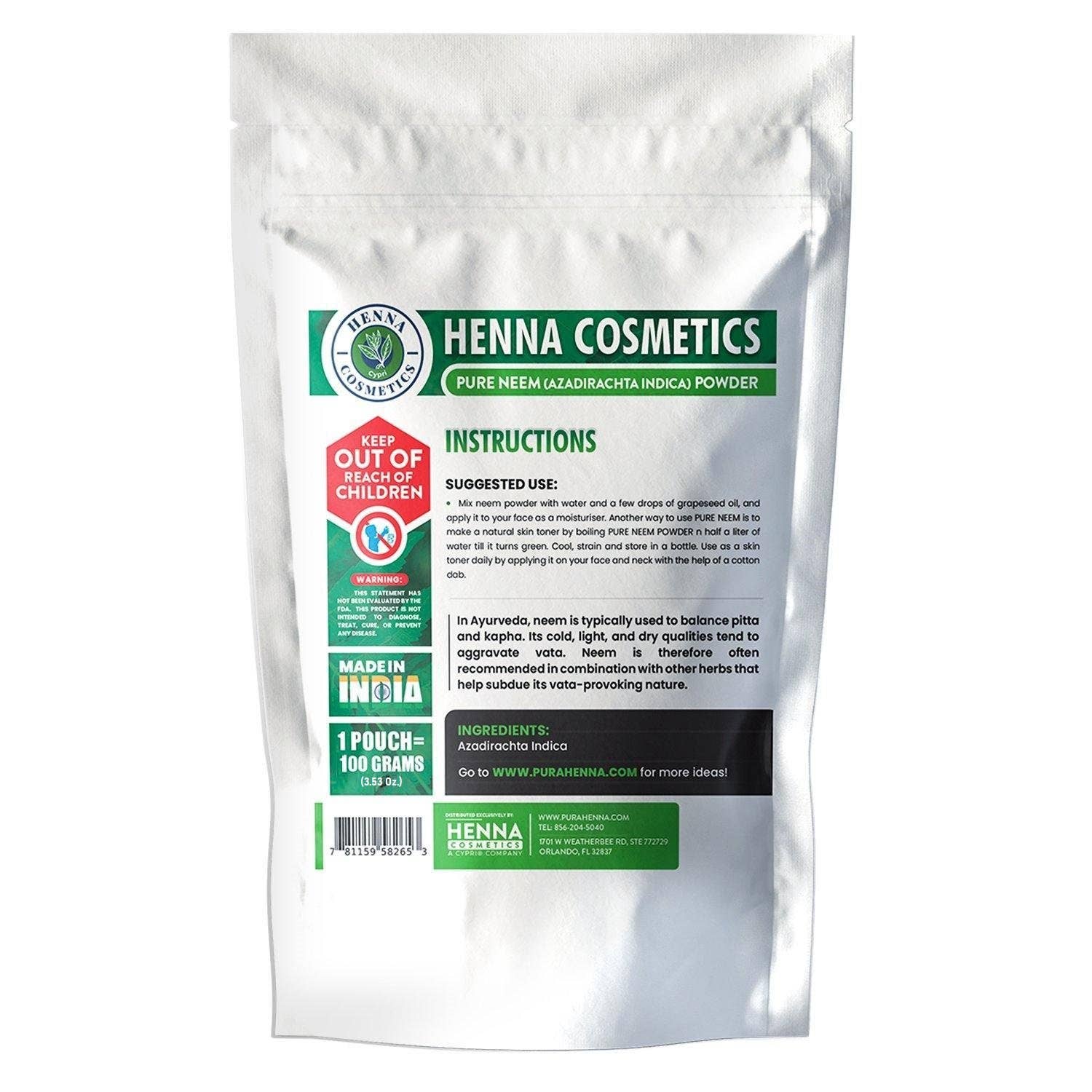 Henna Cosmetics Cypri - Wholesale Skincare Face Mask - Neem Powder (Azadirachta Indica) | 100 Grams (3.53 Oz.) | 100% Organic Supplement For Hair and Skin | Henna Cosmetics1
