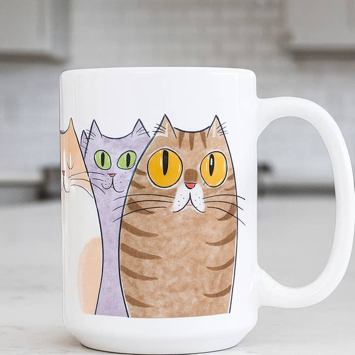 Quirky Cat Parade Mug, 15 oz, 11 oz., White Coffee Cup, Cute and other Purchase Wholesale cat cup. Free Returns & Net 60 Terms on Faire trending on Faire.