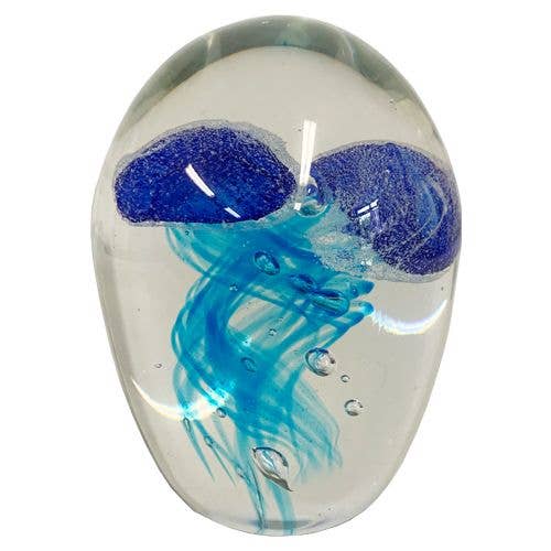 Glass Blue Double Jellyfish Paperweight for wholesale by Barry-Owen Co., Inc.