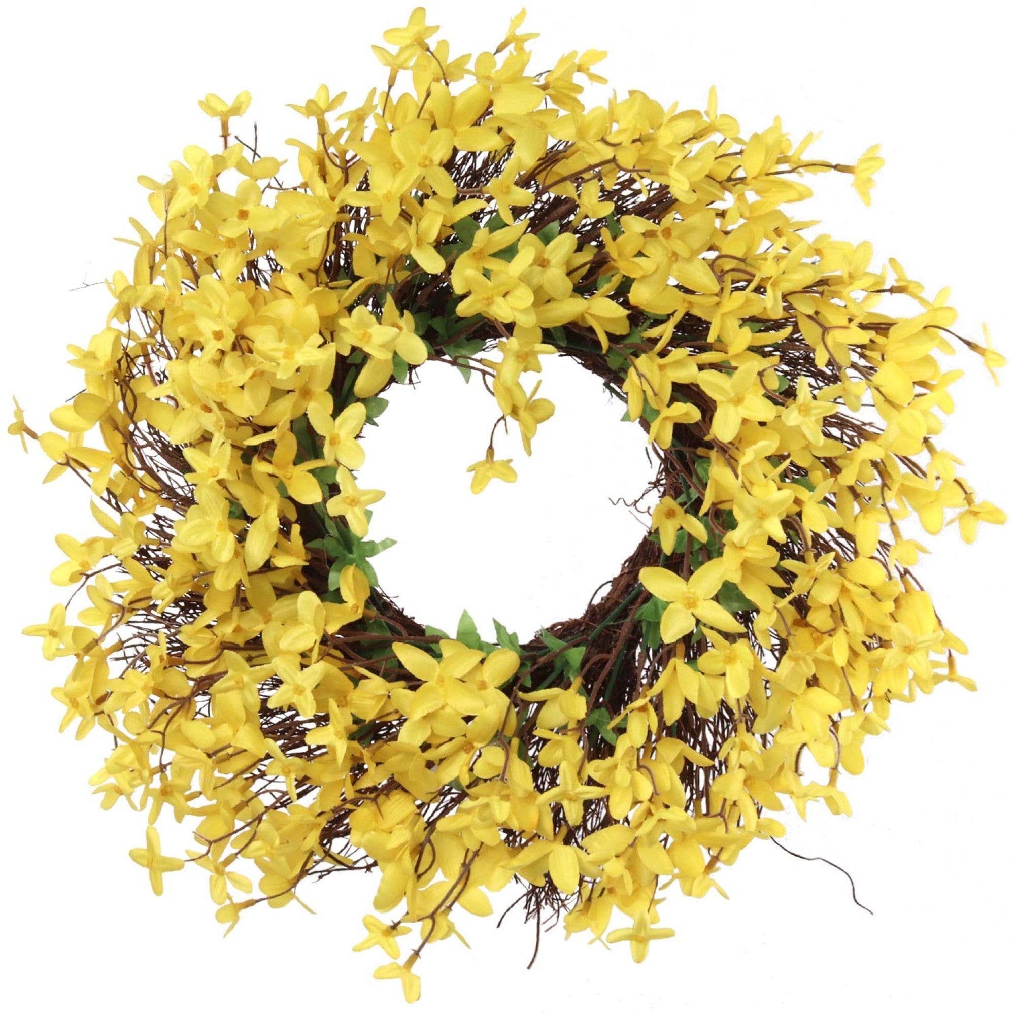 Larksilk - Wholesale Wreath - Forsythia Wreath On Grapevine Ring-16" Faux4