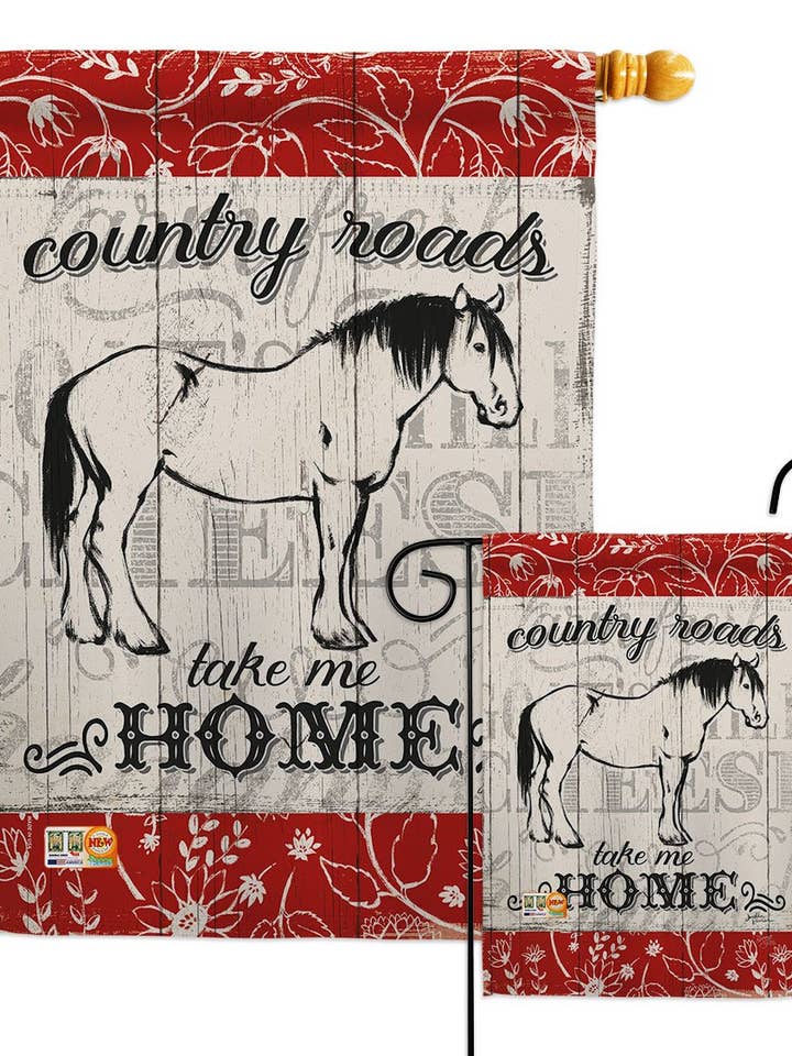 Country Roads Horse Animals Barnyard Animal Primitive Flag for wholesale by Two Group Flag Co