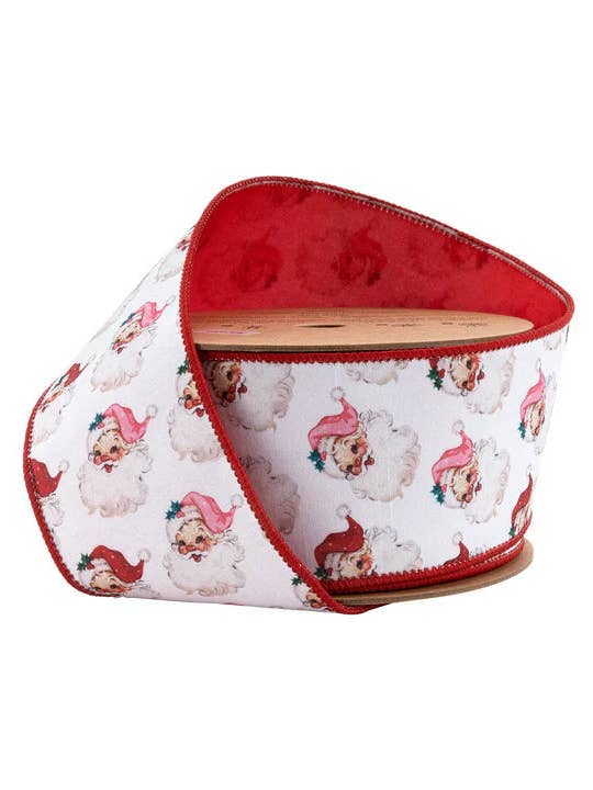 2 1/2" Wired Reversible Dupioni | Santa Face w/ Pink and Red Backing | 10 Yard Roll for wholesale by General Wholesale Inc